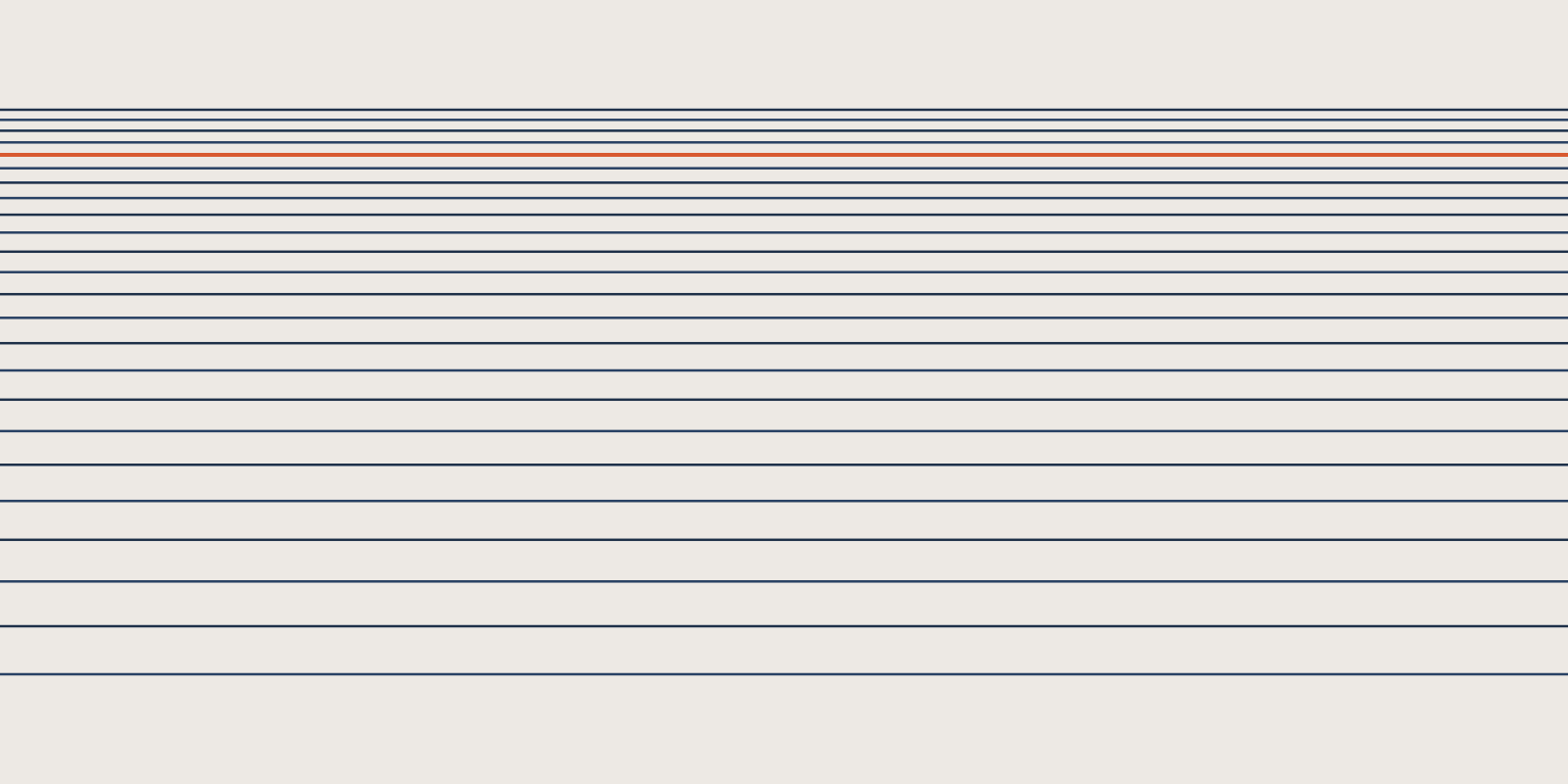 Abstract brand illustration: 24 thin navy rules across the frame, their spacing tightening toward the top, the 20th rule in orange, on a warm cream field.